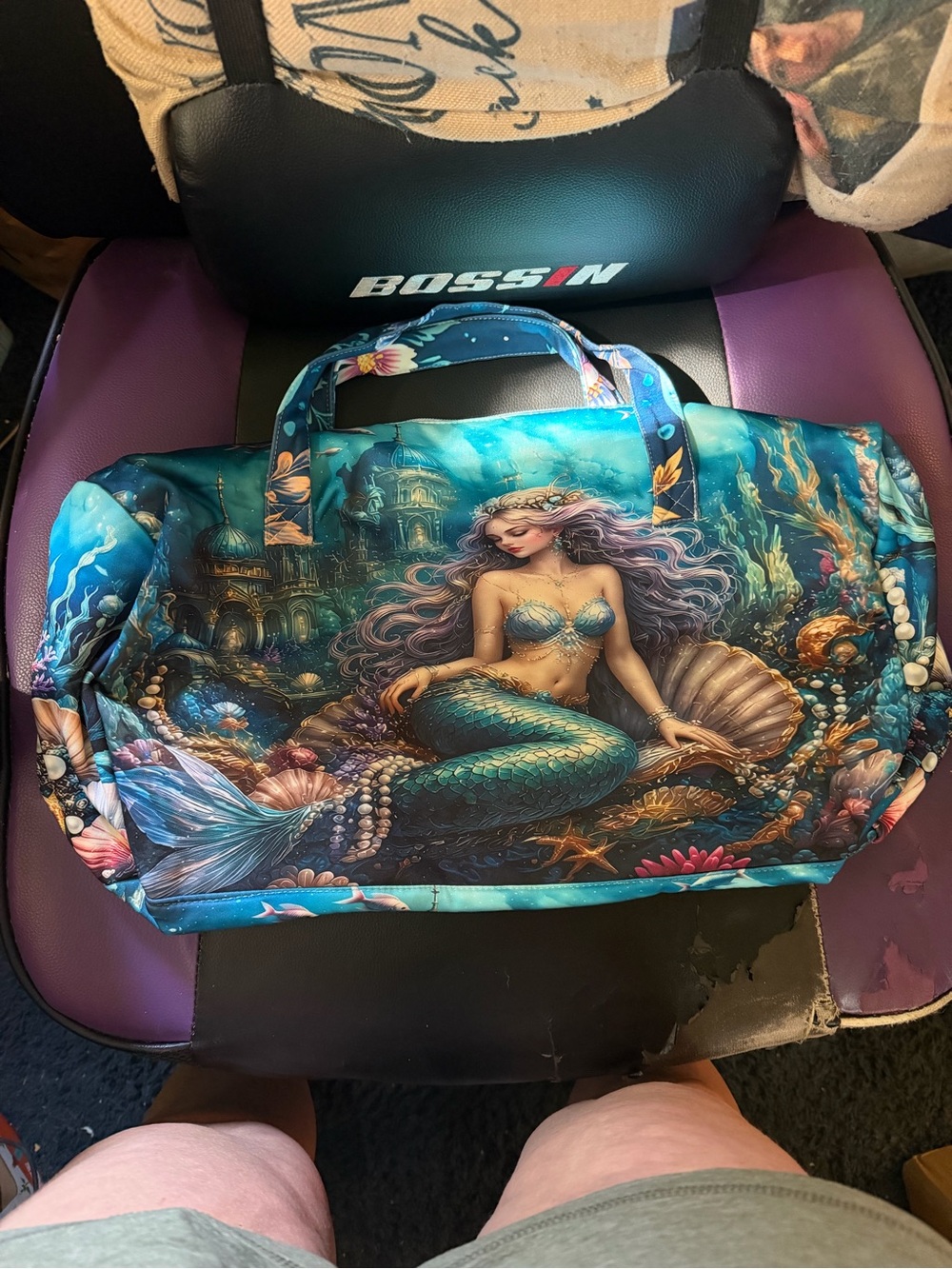 Mermaid Print Teal Travel Duffle Bag - Women Bags
